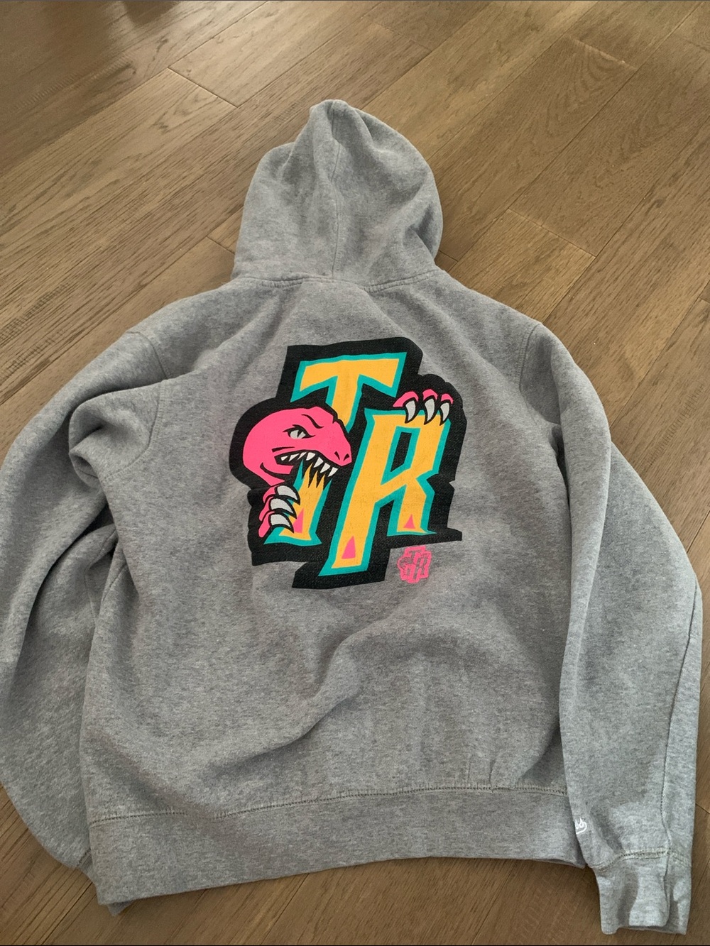 NBA Raptors Gray Hoodie with Pink Raptors Script Logo. Unisex (M) - Picture 2 of 3